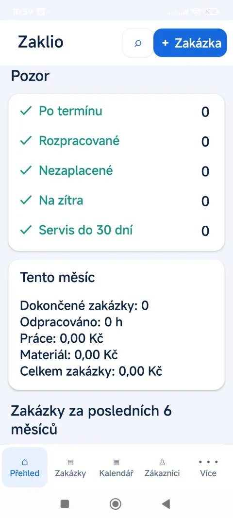 Zaklio — přehled zakázek a měsíční souhrn